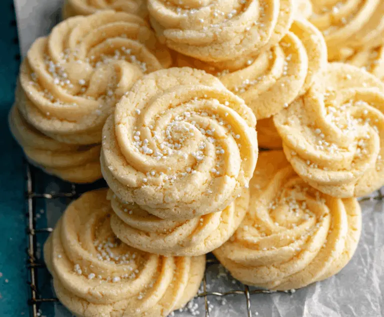 Golden, buttery homemade cookies arranged on a plate, perfect for snacking or gifting