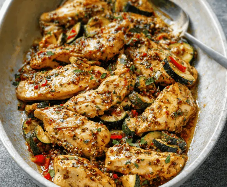 Delicious Chicken Zucchini Stir Fry with colorful vegetables and tender chicken pieces served in a white bowl on a wooden table