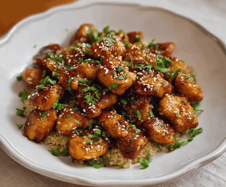 Juicy Honey Garlic Chicken Bites served on a plate with fresh herbs and a side of vegetables, perfect for a flavorful appetizer or dinner