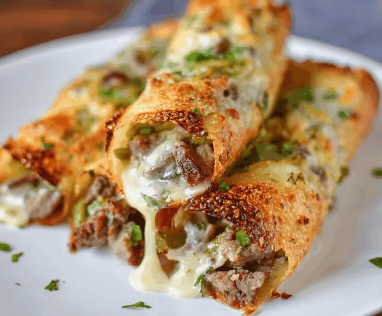 Keto Philly Cheesesteak Rolls filled with tender beef, melted cheese, and crispy roll crust, perfect for low-carb meal lovers.