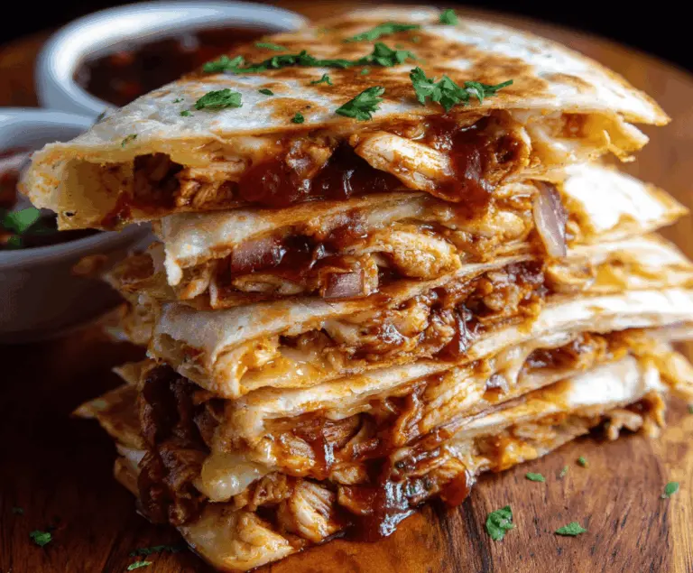 Savory BBQ Chicken Quesadilla filled with melted cheese and grilled to perfection, served with fresh salsa and sour cream