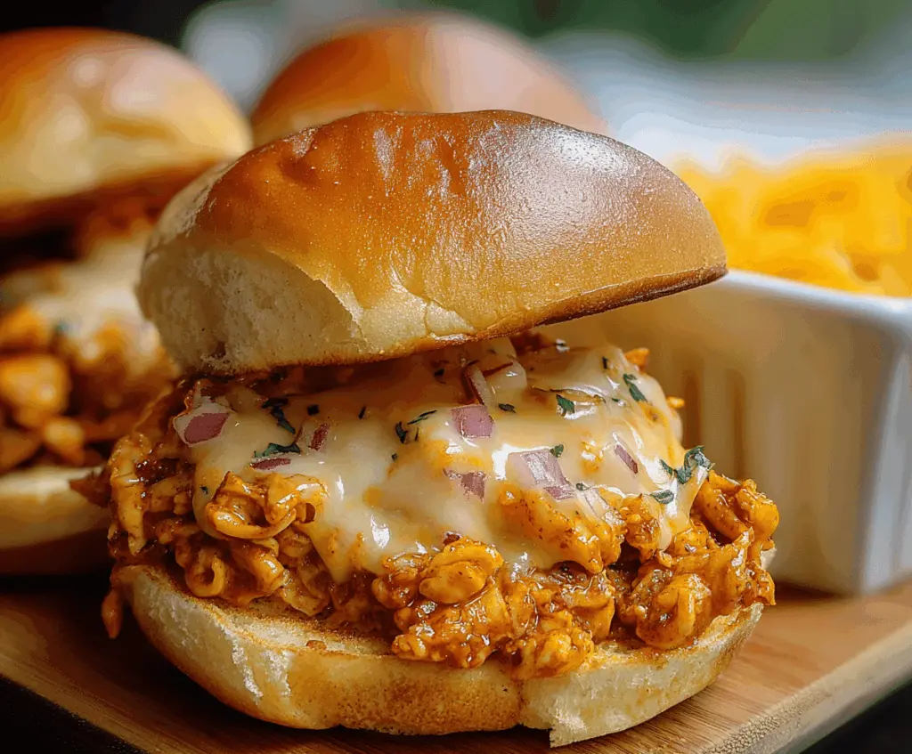 Juicy Cajun Chicken Sloppy Joes in a bun topped with lettuce and cheese on a plate, served with side fries