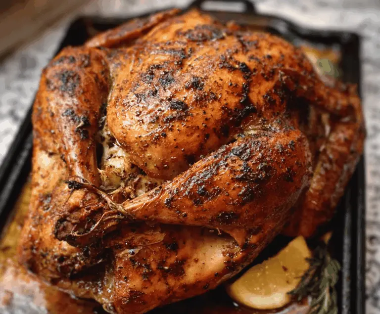 Juicy Cajun Roasted Turkey fresh out of the oven, seasoned with bold spices for a flavorful holiday feast.