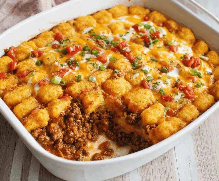 Delicious Cowboy Casserole with ground beef, corn, beans, and melted cheese served in a baking dish