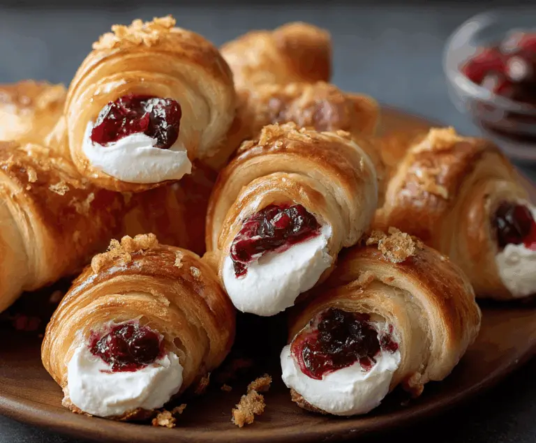 Delicious cranberry cream cheese crescent bites on a platter, perfect for appetizers or parties.