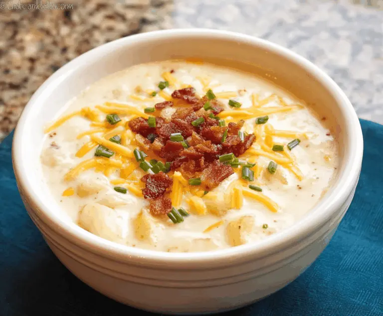Creamy Crockpot Potato Soup in a bowl with chopped herbs and crispy bacon garnish, perfect for cozy meals