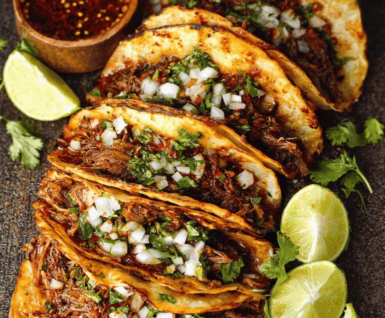 Delicious homemade birria tacos filled with tender, flavorful beef and melted cheese, served with fresh toppings and dipping broth.