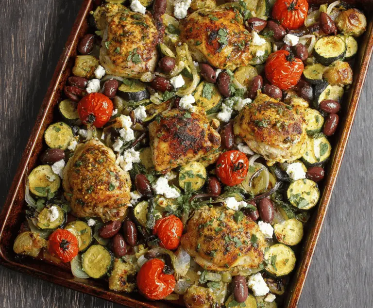 Delicious Mediterranean Chicken and Zucchini Sheet Pan with roasted vegetables and herbs