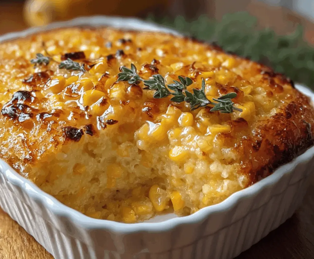 Delicious sweet honey-glazed corn casserole with golden crust and tender corn kernels, perfect for family dinners.