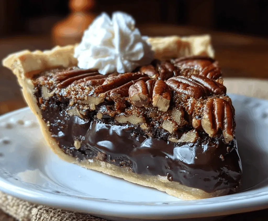 Delicious Texas Chocolate Pecan Pie with rich chocolate and crunchy pecan topping