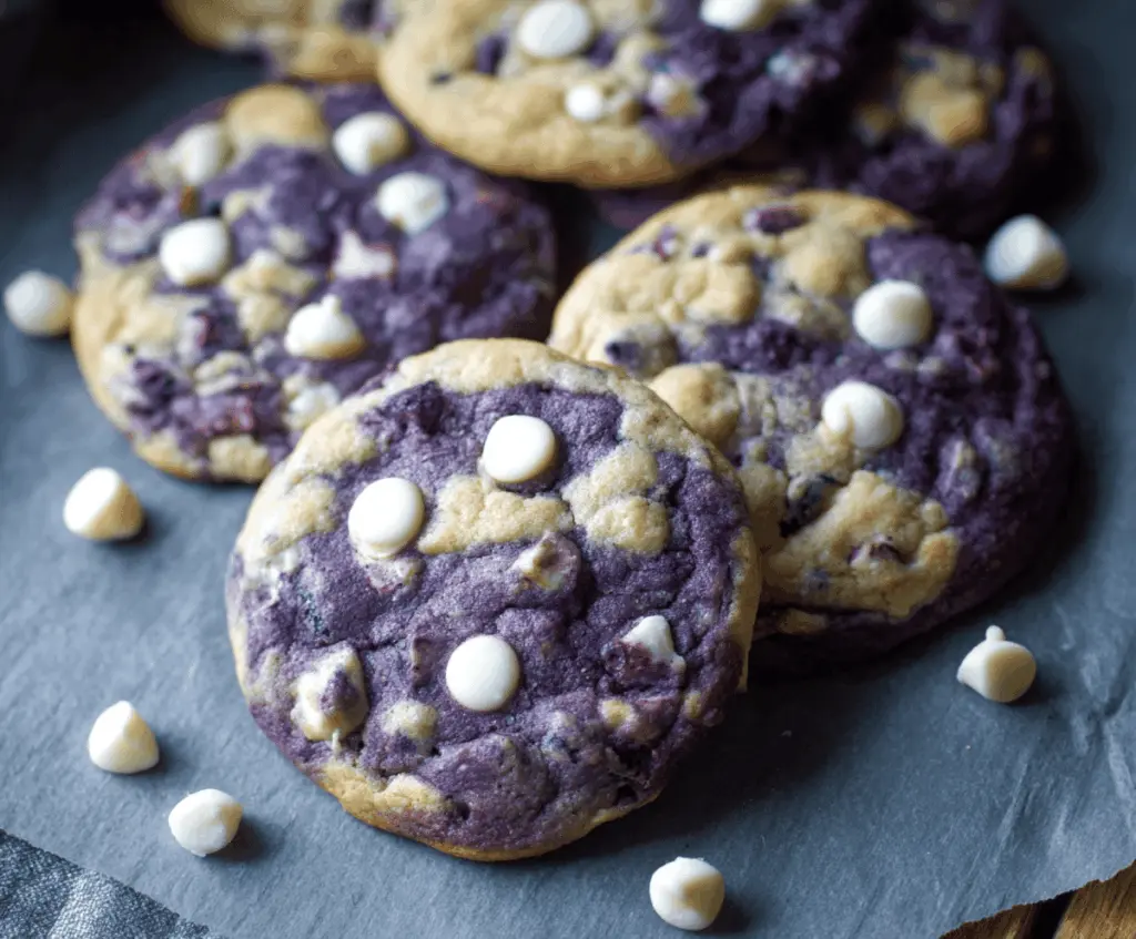 Delicious bakery-style blueberry white chocolate chip cookies fresh out of the oven