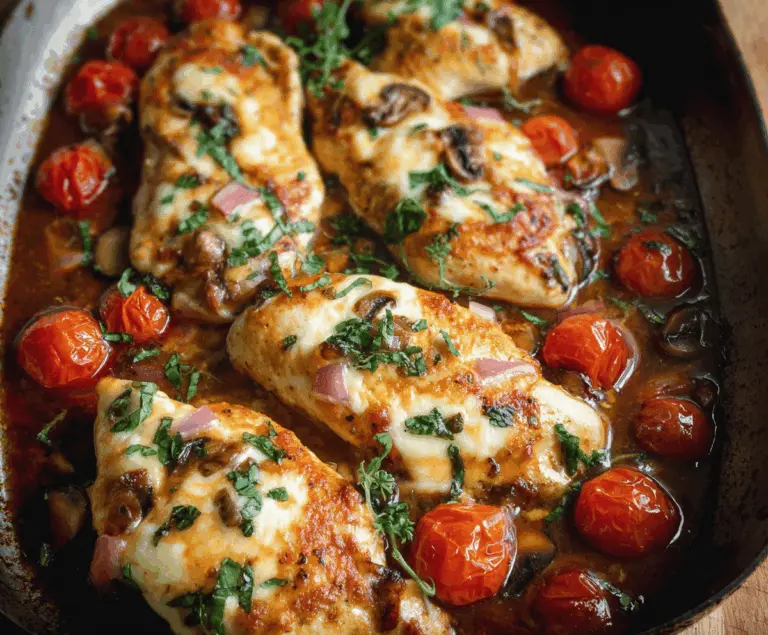 Juicy balsamic glazed chicken breast topped with melted mozzarella cheese on a beautiful plate.