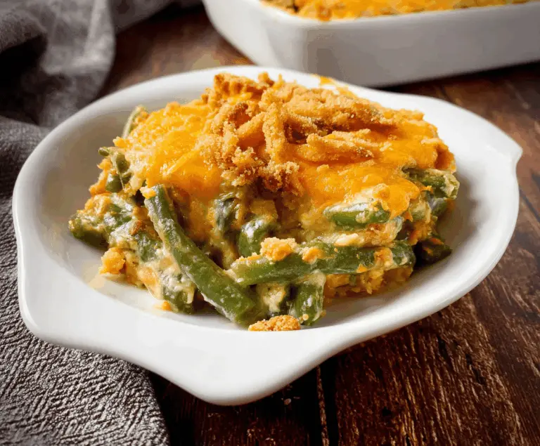 Delicious Cheddar Bay Green Bean Casserole with melted cheese and crispy topping