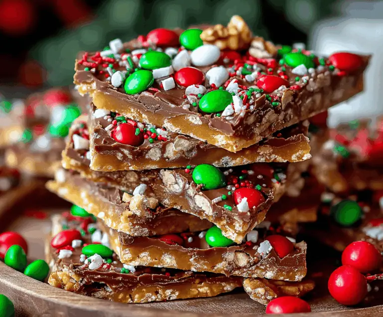 Delicious homemade Christmas Crack candy on a festive plate with holiday decorations