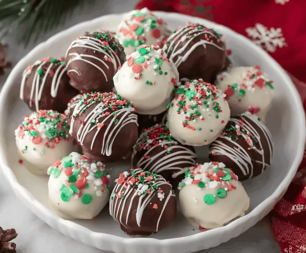 Delicious Christmas Oreo Balls decorated with festive sprinkles for holiday treats