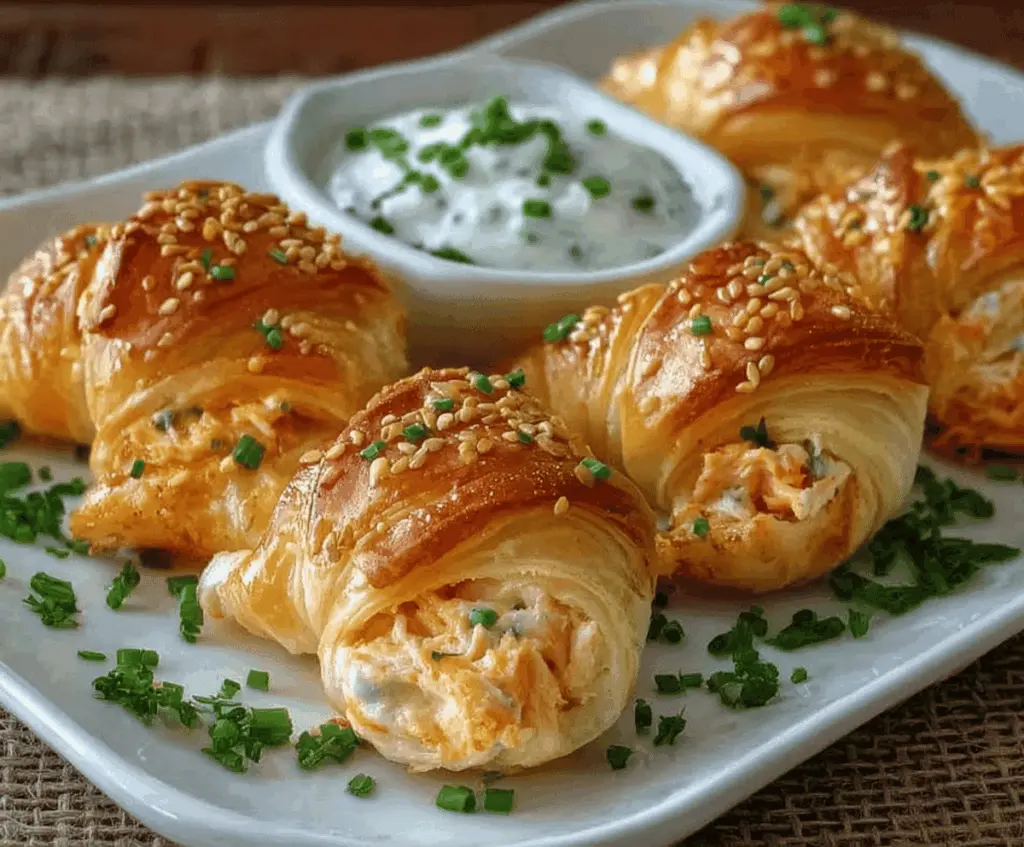 Crab Crescent Bites Delight: Delicious crab-filled pastries on a serving plate.