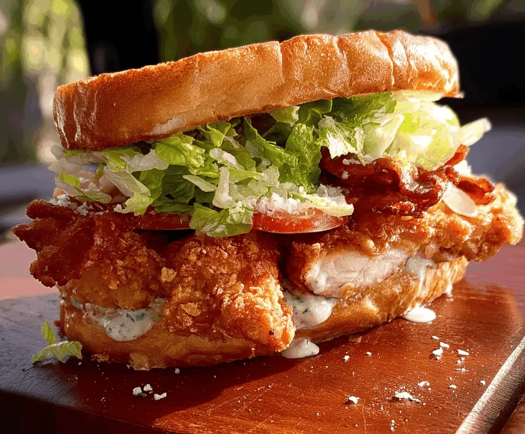 Delicious Crispy Chicken Caesar Sandwich with fresh lettuce and creamy Caesar dressing
