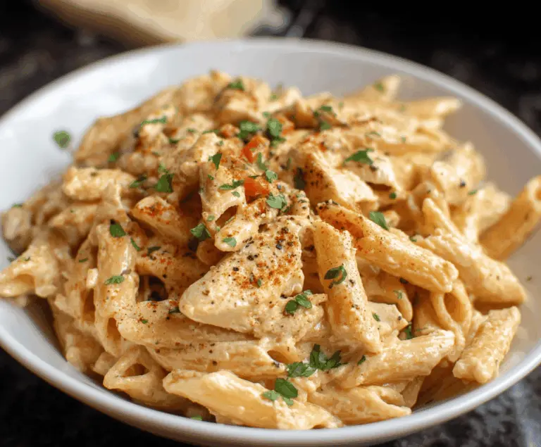 Delicious Crock Pot Cajun Chicken Pasta with tender chicken, spicy Cajun seasoning, and creamy sauce in a slow cooker.