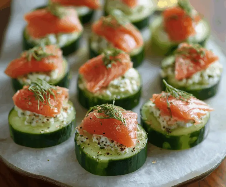 Delicious cucumber bites topped with smoked salmon and fresh herbs, perfect for appetizers.