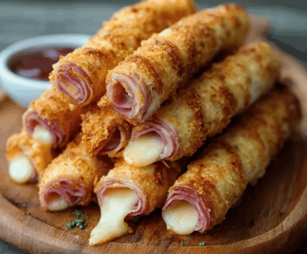 Golden Ham and Cheese Sticks with Melty Cheese and Crispy Crust