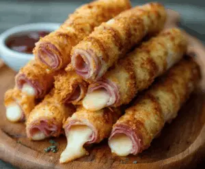 Golden Ham and Cheese Sticks with Melty Cheese and Crispy Crust