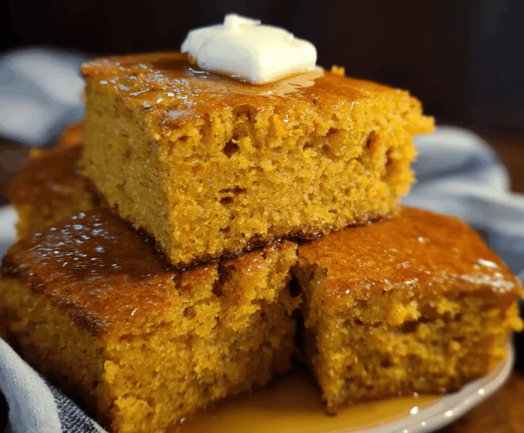 Delicious honey butter sweet potato cornbread on a rustic plate, perfect for comforting dinners.