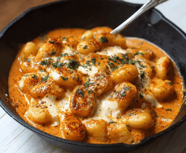 Delicious Millionaire Gnocchi with Creamy Sauce served on a plate, garnished with herbs.
