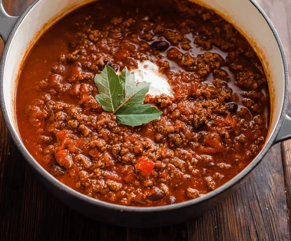 Hearty no beans chili in a bowl topped with shredded cheese and fresh cilantro