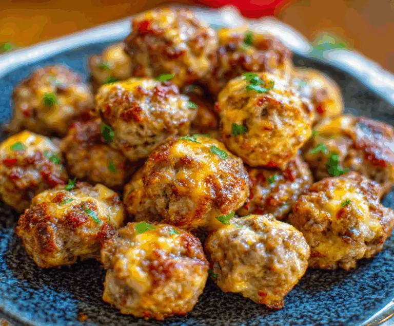 Delicious Pioneer Woman Rotel Cream Cheese Sausage Balls served on a platter, perfect for parties and gatherings.