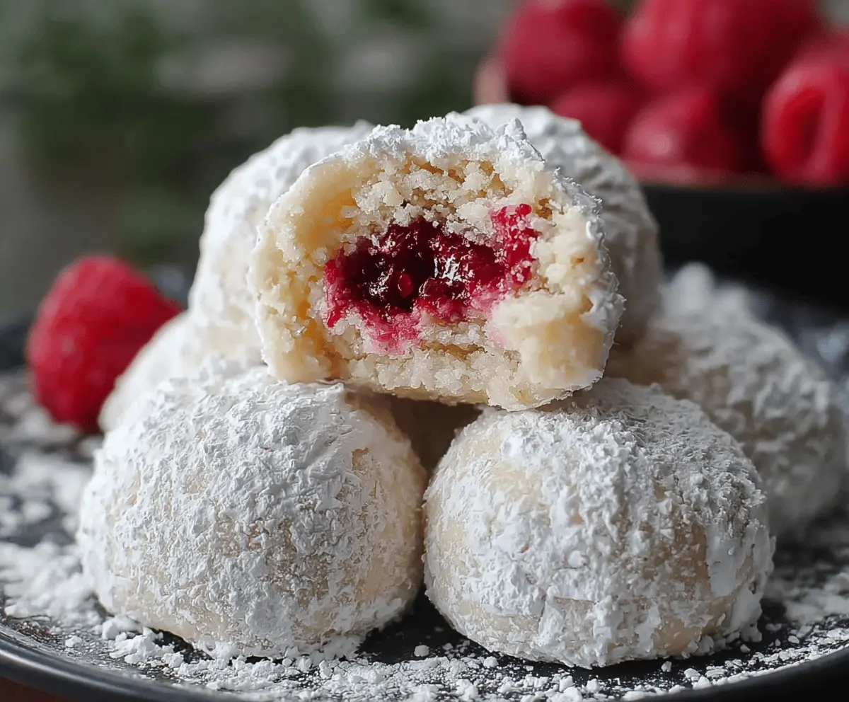Raspberry Almond Snowball Cookies