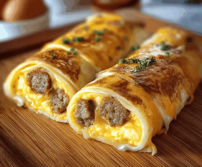Delicious sausage and scrambled eggs rolled in a breakfast wrap for a quick morning meal.