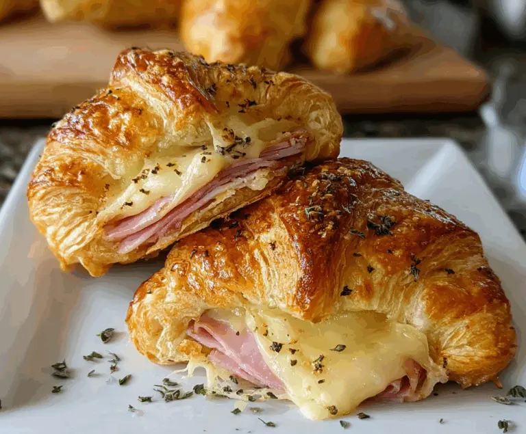 Delicious savory ham and cheese croissant delights fresh out of the oven.