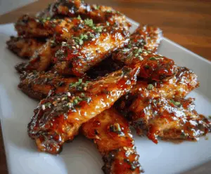 Delicious sticky pineapple-teriyaki chicken wings served on a plate, highlighting their glossy glaze and tender meat.