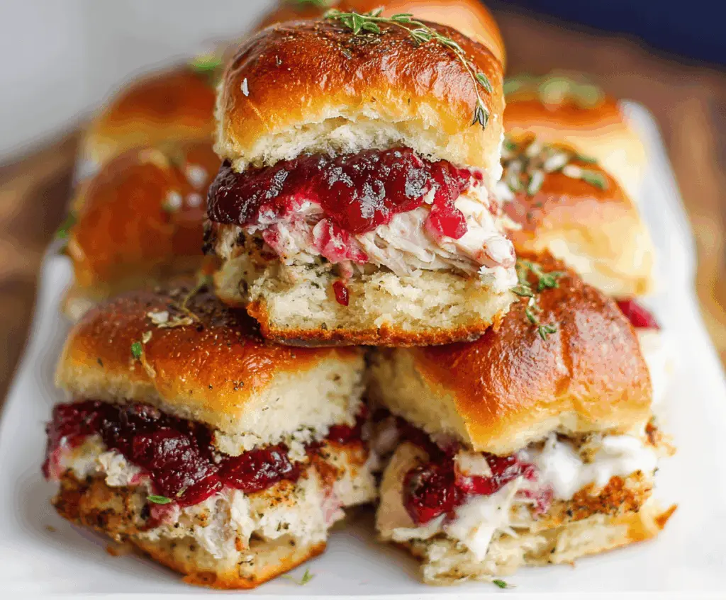 Delicious turkey cranberry sliders with fresh bread and vibrant cranberry sauce ready for sharing.
