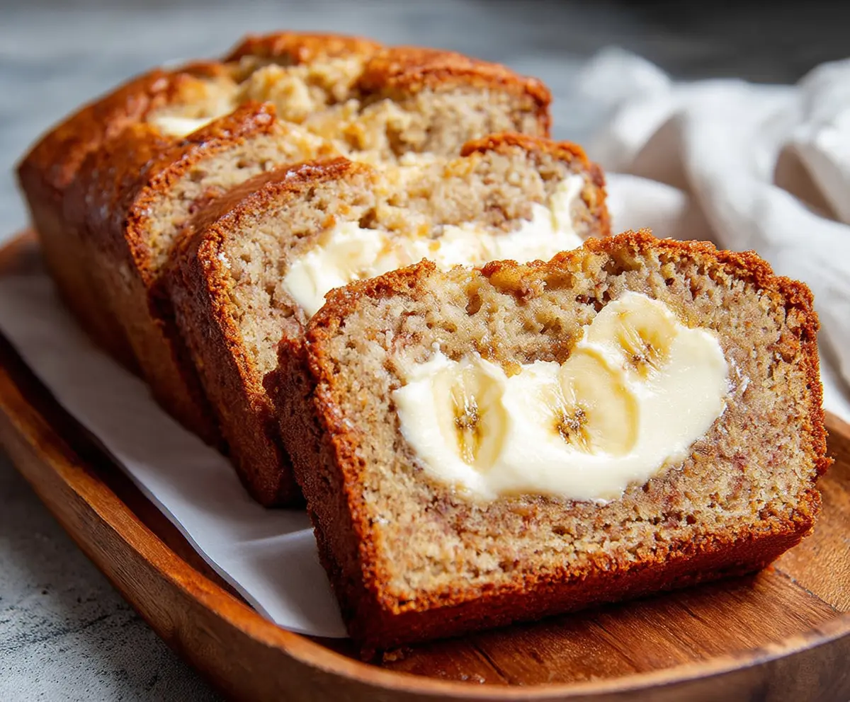 Moist Banana Bread with Cream Cheese Swirl