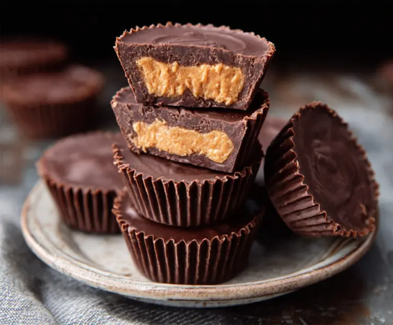 Delicious homemade Reese’s Peanut Butter Cups with smooth peanut butter filling and chocolate coating.