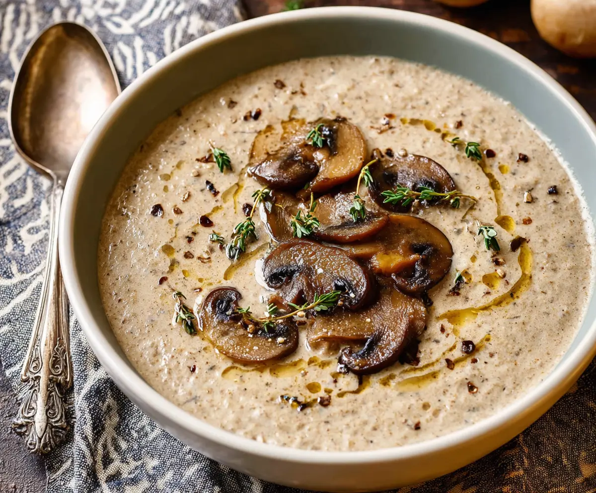 Easy Creamy Mushroom Thyme Soup Recipe