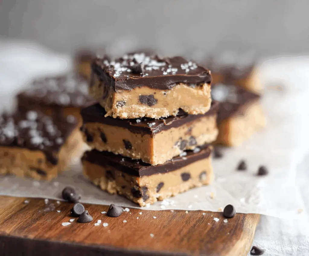 Healthy no-bake cookie dough bars on a plate, perfect for a quick and nutritious snack