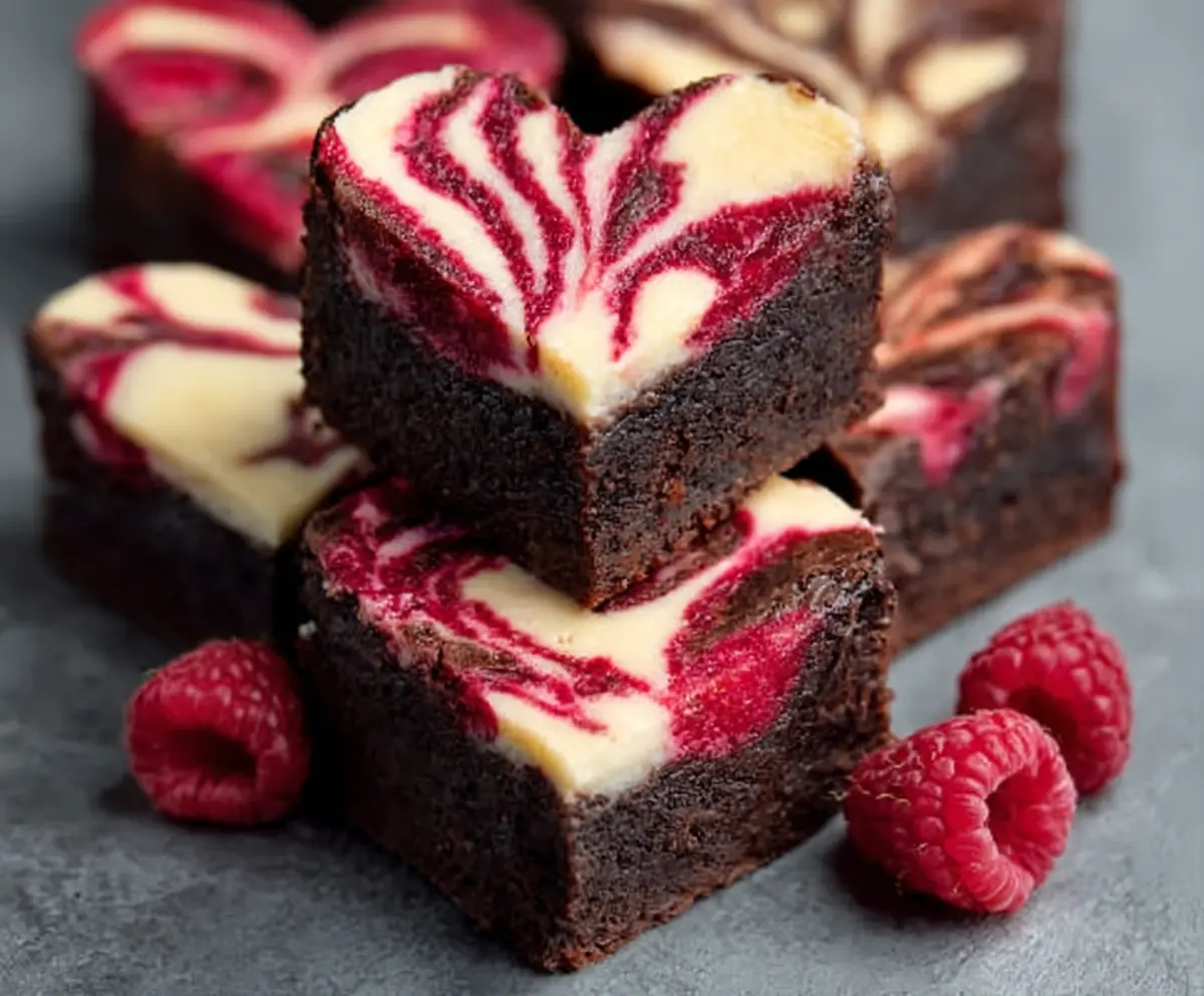 Heart Shaped Raspberry Swirl Cheesecake Brownies