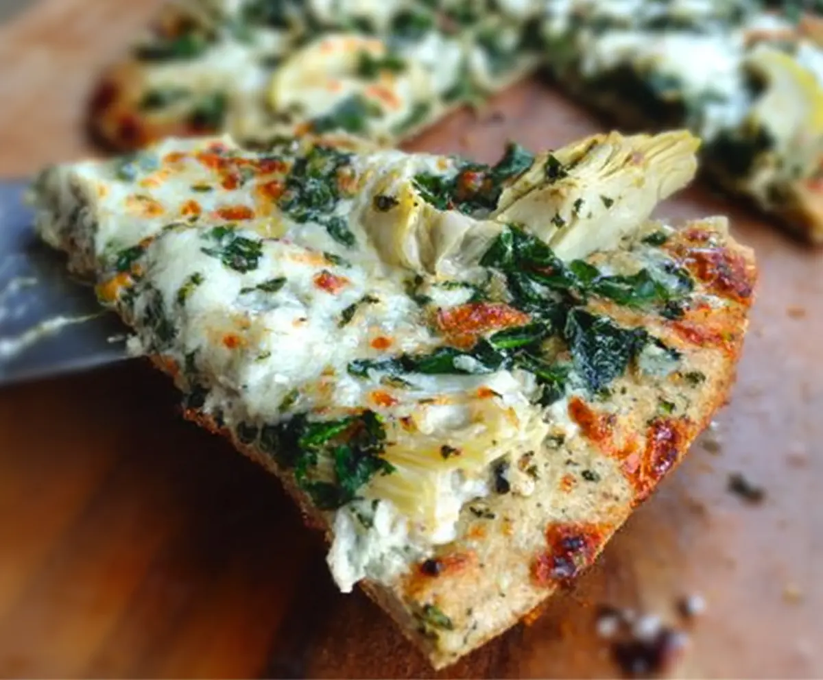 High Protein Spinach Artichoke Pizza