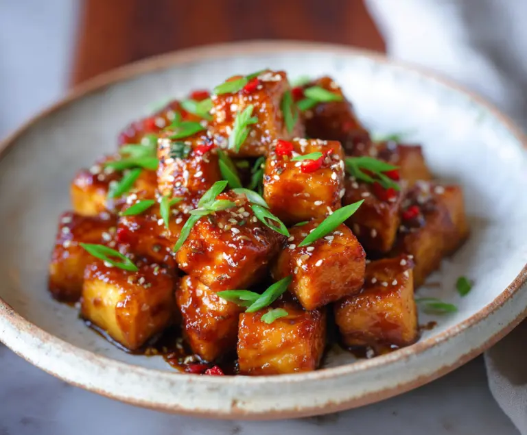 Delicious honey garlic tofu stir-fry with caramelized glaze and fresh vegetables