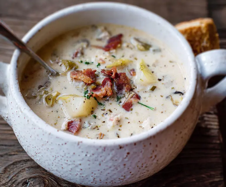 Creamy New England Clam Chowder with fresh clams and vegetables in a bowl.