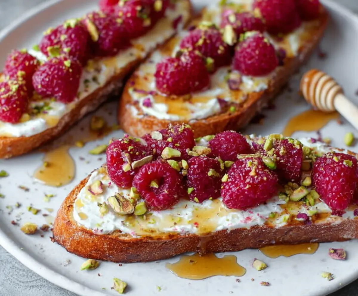 Raspberry Ricotta Toasts with Honey & Pistachios