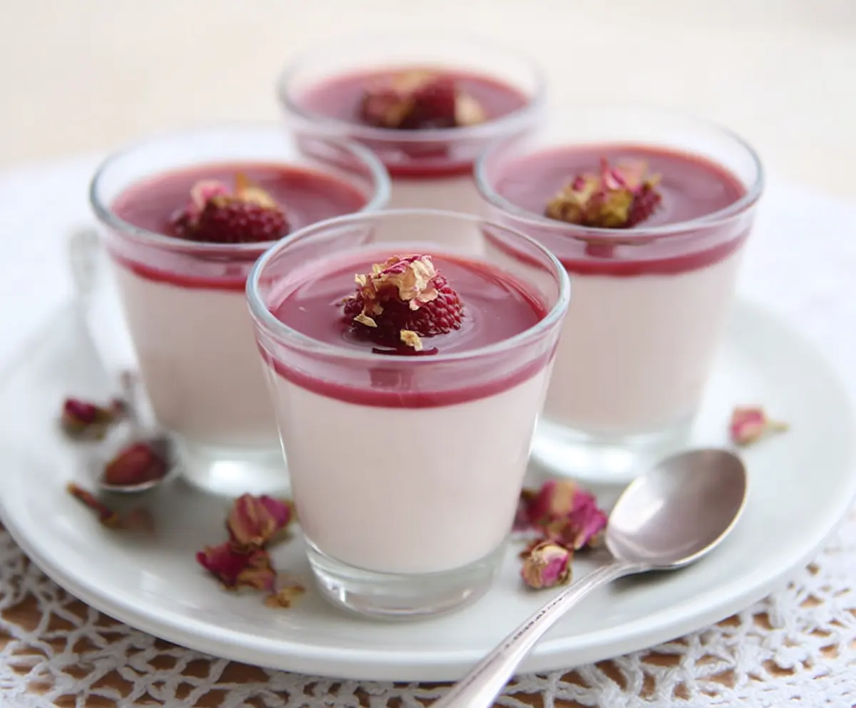 Creamy Raspberry Rose Panna Cotta Cups