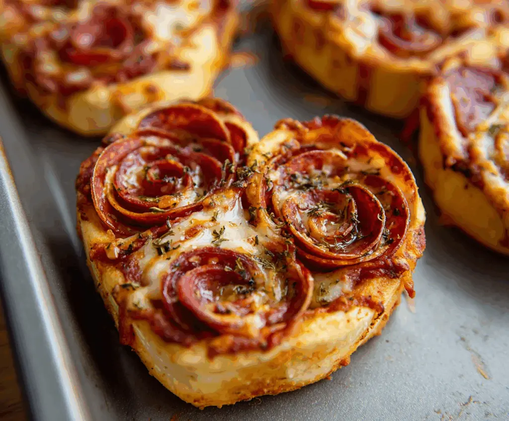 Delicious romantic heart-shaped pizza roses ready to serve for a special occasion