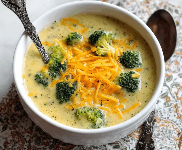 Creamy Savory Cheddar Broccoli Potato Stew in a rustic bowl, garnished with fresh herbs.
