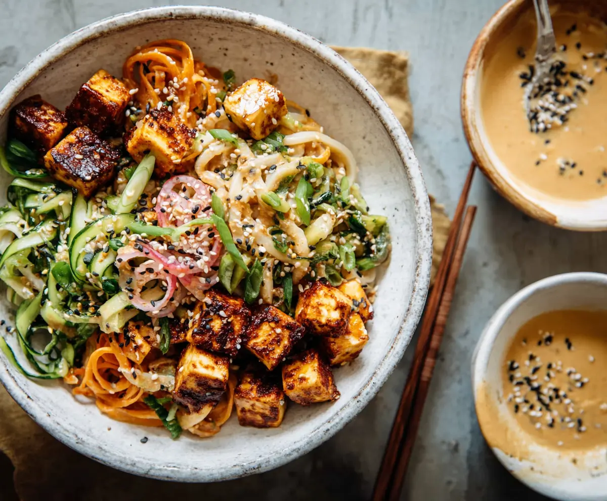 Easy Sesame Noodle Tofu Bowl