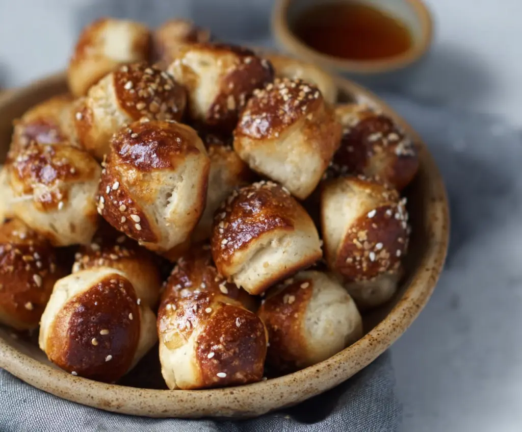 Delicious homemade sourdough discard soft pretzel bites with golden-brown crust and soft interior