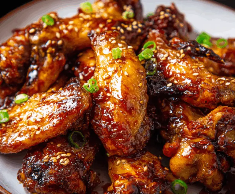 Delicious Sticky Pineapple-Teriyaki Chicken Wings served with garnishes on a plate