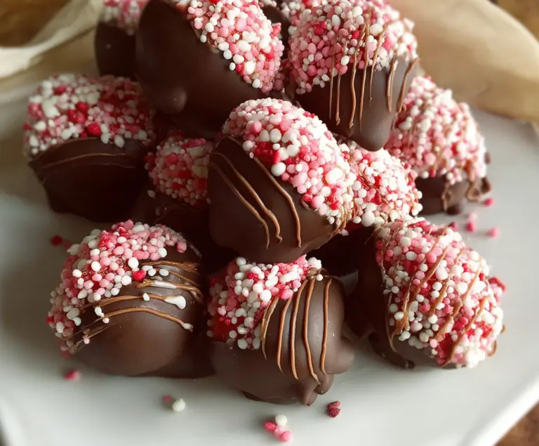 Delicious chocolate-covered strawberry buttercream confections with glossy dark chocolate coating and vibrant red strawberries.